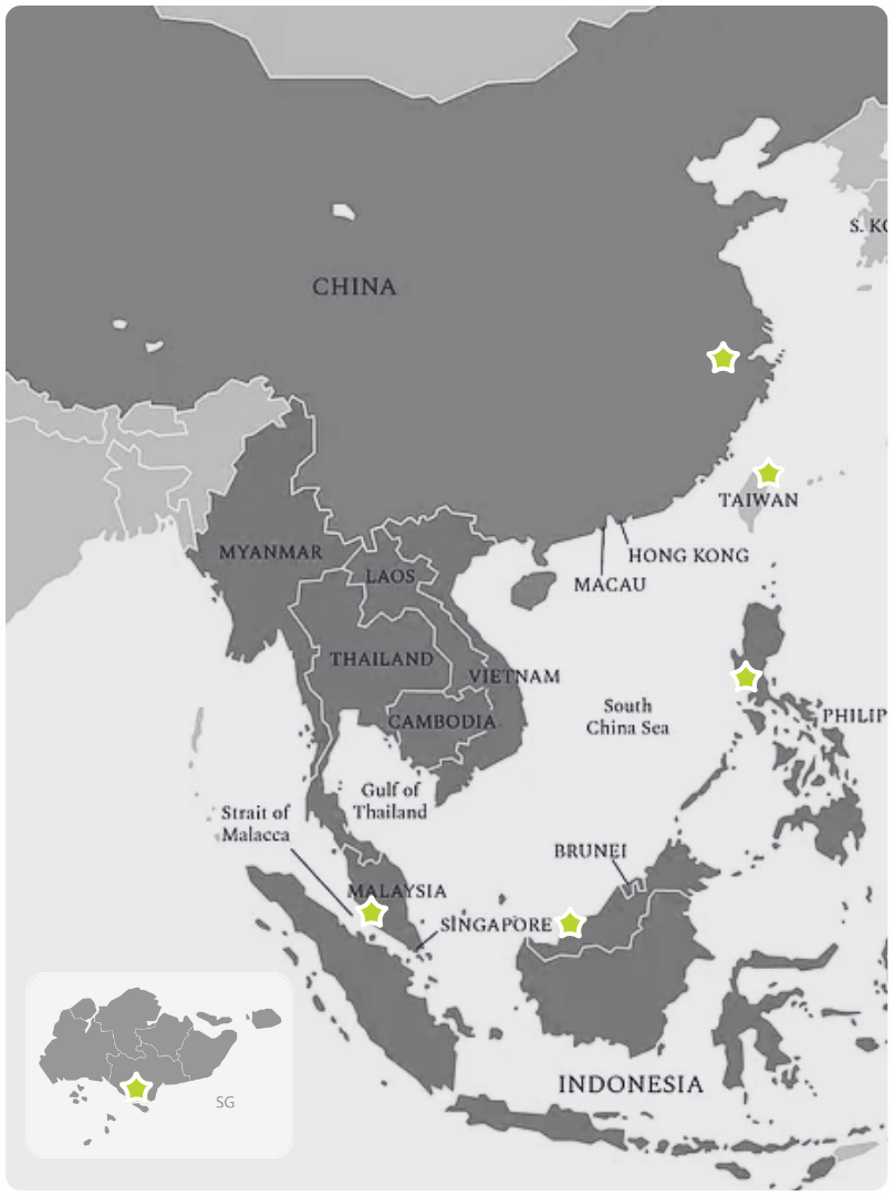 Map indicating our locations in Asia