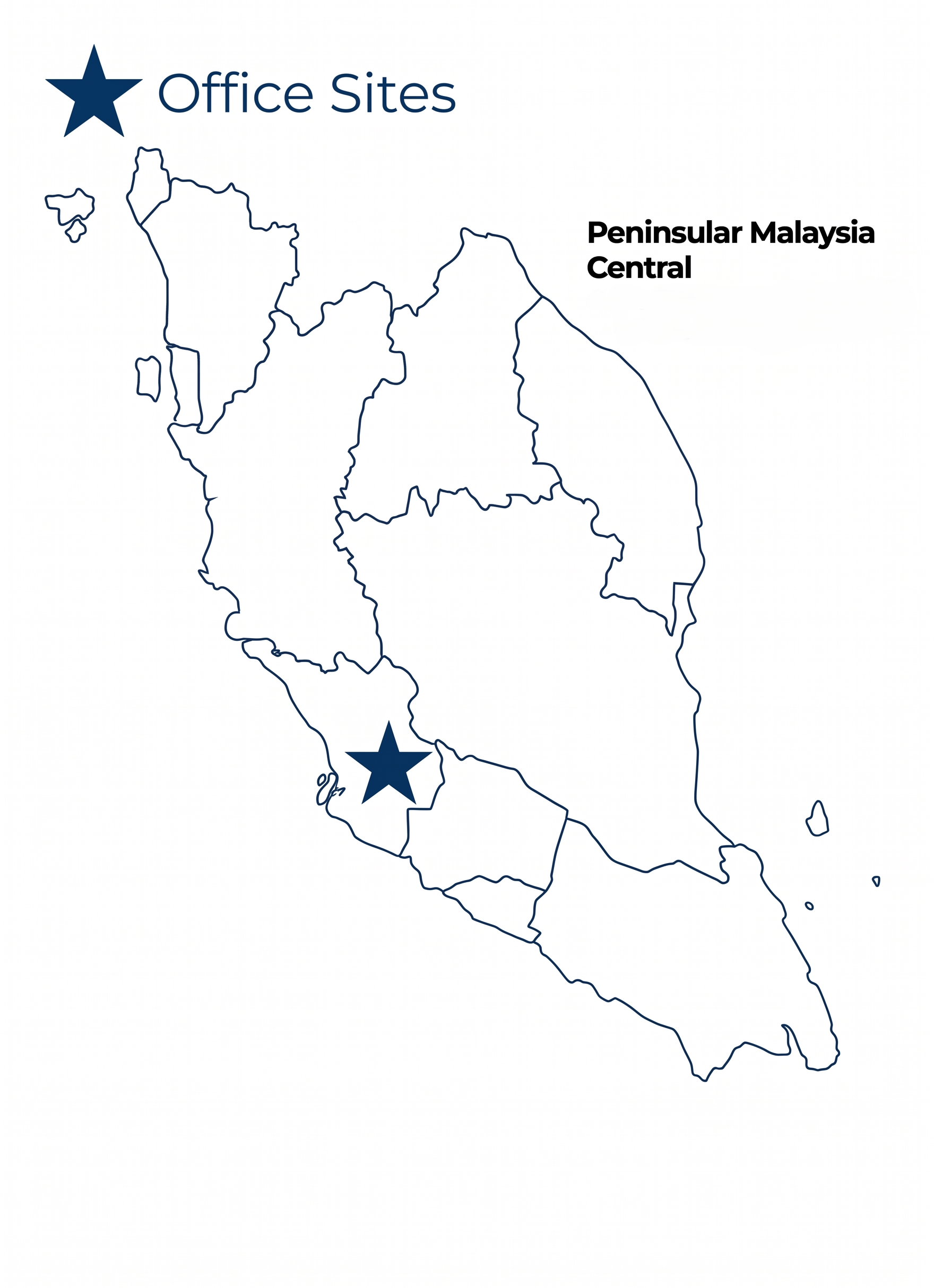 Peninsular Malaysia map showing HQ in Selangor